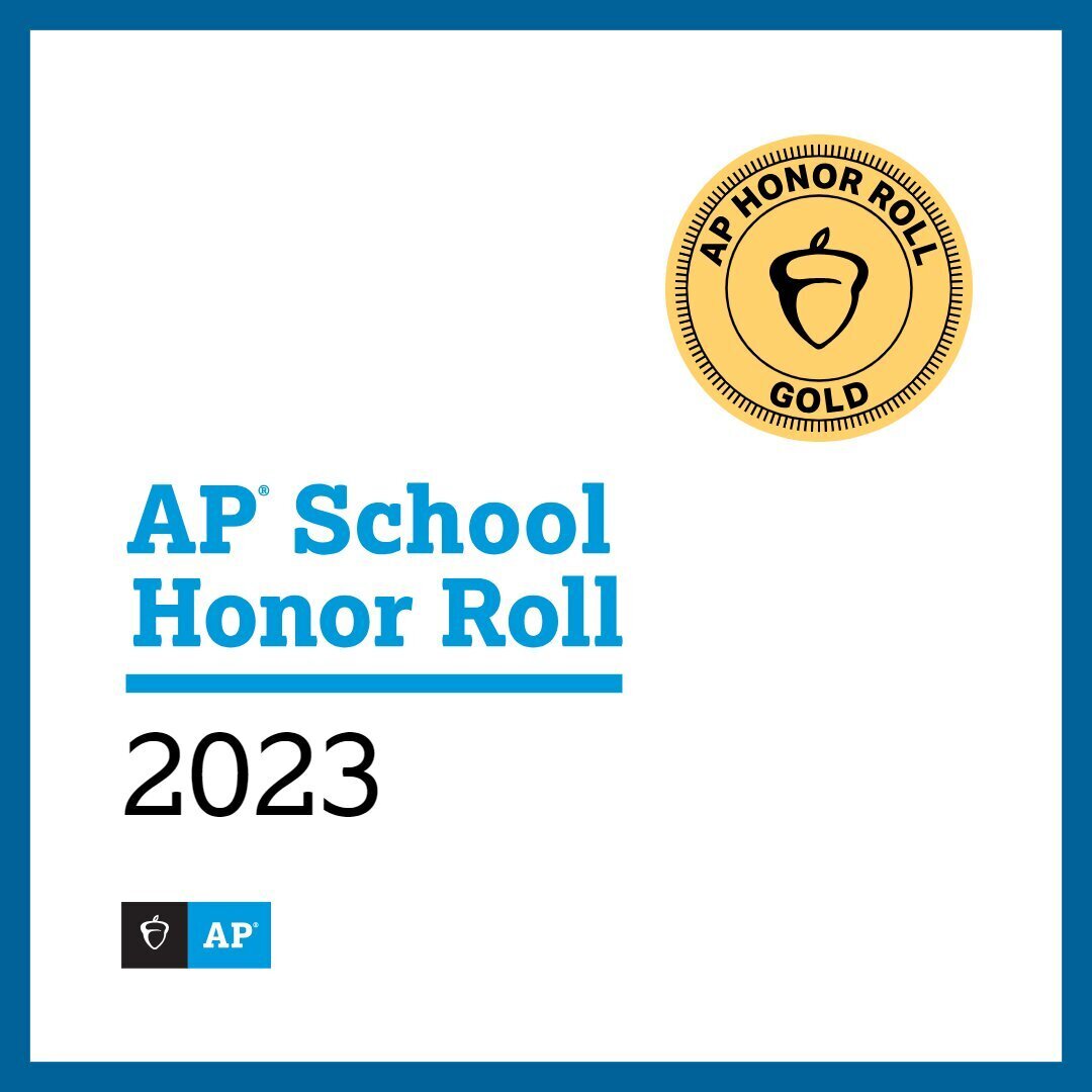 Graphic that says "AP School Honor Roll 2023" with gold badge