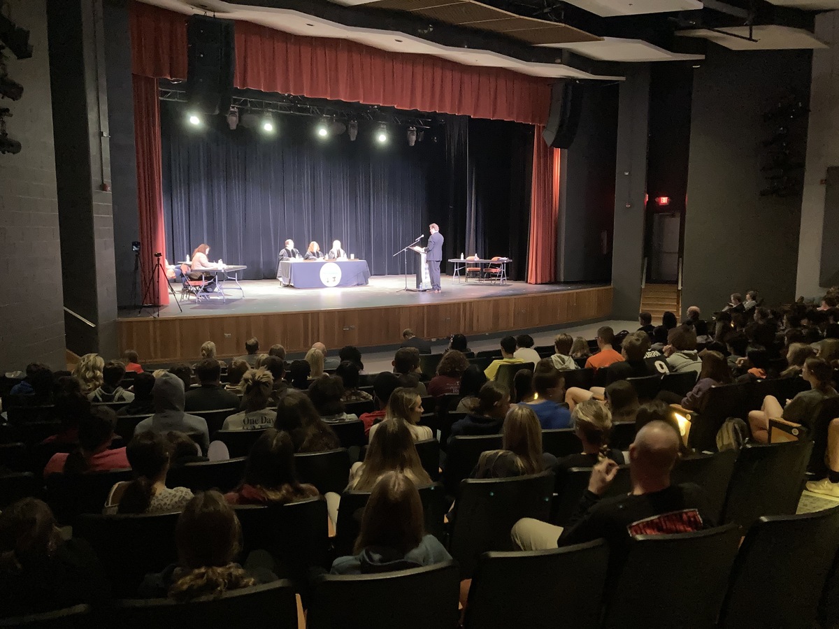 Students watch the court of appeals in action in the auditorium