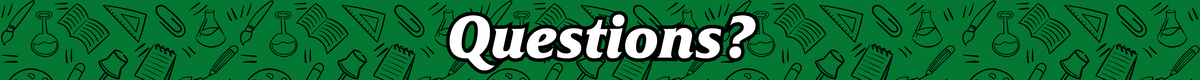 website banner with school supplies background that says "questions?"